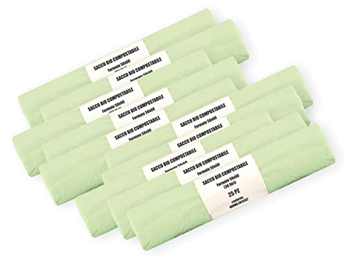 250 Sacchetti per Umido Organico Compostabili cm 50x60 30 litri - 10 Rotoli da 25 pezzi - Sacchi per raccolta rifiuti umidi (250)