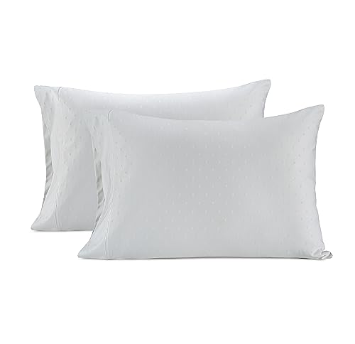 LANE LINEN Pillows Queen Size Set of 2, Soft 100% Egyptian Cotton, Cool & Smooth 1000 Thread Count Pillow Cases - Swiss Dot - White