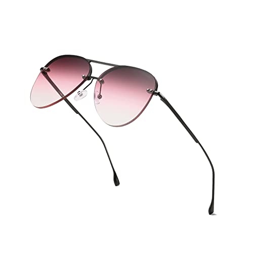Vanolu Retro Rimless Women Aviator Sunglasses Classic Lady Oversized Sun Glasses black Gradient Mirrored Lens Bold Shades