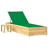 Mengtu Sonnenliege mit Tisch und Auflage Gartenliege Liegestuhl Balkonliege Strandliege Gartenmöbel Relaxliege Terrassenliege Kiefer Imprägniert Grün Gartenmöbel