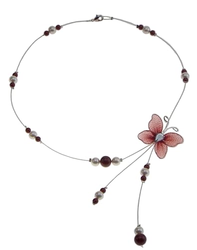 Bijoux mariage parure petit papillon N°2 blanc bordeaux en cristal précieux