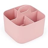 QUEFE Multipurpose Caddy Organizer, Stackable Plastic Caddy with Handle, Stackable Design Suitable for Cleaning Supplies, Makeup, Crafts, Storage of Parts-Pink