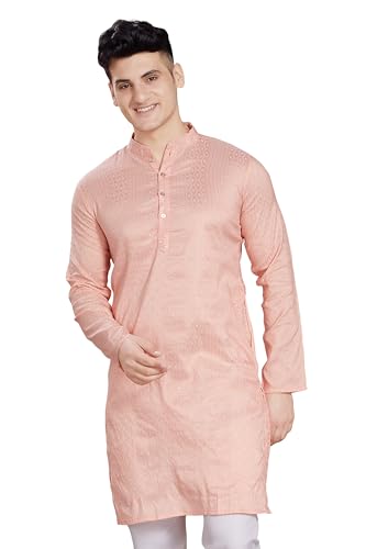 Image of DIVISIVE Men's Jequard Embroidered Art Silk Slim Fit Only Kurta