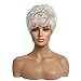 EMMOR Short Silver Grey Human Hair Wigs for Women Blend Pixie Cut Wig With Bang,Natural Daily Use Hair (Color 101#)