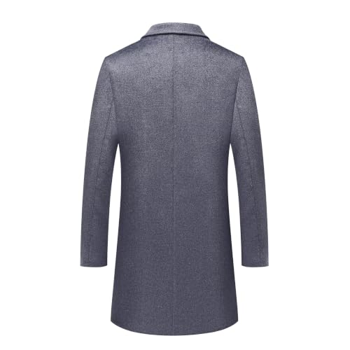 Image of PRIJOUHE Mens Wool Trench Coat Winter Hooded Pea Coat Long Jacket Overcoat