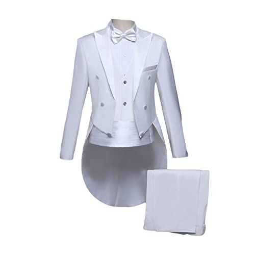 Mens Formal Tuxedo Jacket Set Solid Slim Fit Tailcoat Blazer Sets Swallowtail Dinner Party Wedding Tux Dress Coat (White 1,3X-Large)
