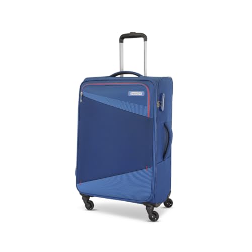 Image of American Tourister Mystic | Luggage Trolley Bag (70.5 cm) | 360 4 Wheel Travel Luggage | 1 Compartments | Soft Luggage Polyester Expandable Suitcase | Combination Lock | 3 Years Warranty | Dutch Blue