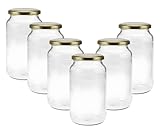 Vitrea 6-teiliges Set Rundgläser-Einmachgläser 1062ml, To82 Gold Einmach- und Fermentierglas, zur Aufbewahrung, zum Befüllen, Marmeladengläser Schraubdeckel (1062ml Gold x 6 Stück)