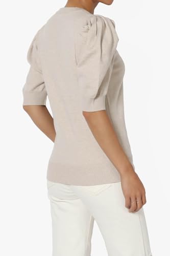 TheMogan Women's Puff Short Sleeve Knit Sweater Cozy Crew Neck Casual Lightweight Pullover Top4