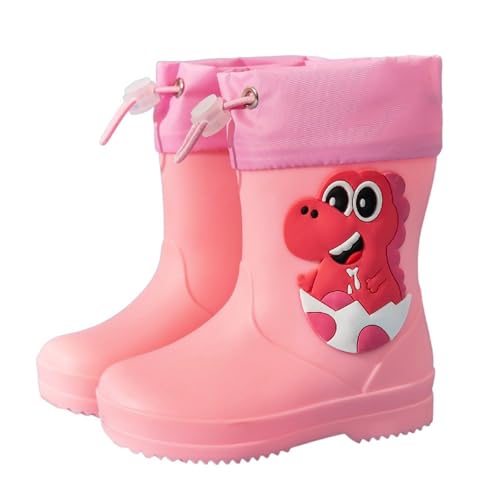 ENEN Botas de Agua Niña Niño 21 34 Unisex Botas de Lluvia Bebé Botas agua Niño Niña Impermeable y Antideslizante Cómodo Zapatos de Agua Barefoot Botines Infantiles, Dinosaurio (Rosa,22)