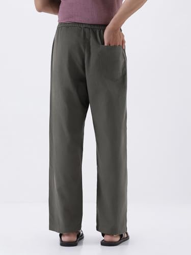 Image of Urbano Fashion Men's Loose Fit Solid Linen Blend Trousers Non-Stretchable