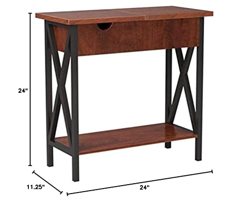 Convenience Concepts Tucson Flip Top End Table With Charging Station And Shelf, Electric, Cherry/Black #TOP7