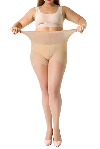 MANZI Women's 2 Pairs Plus Size Control Top Tights Ultra-Soft Panty Hose
