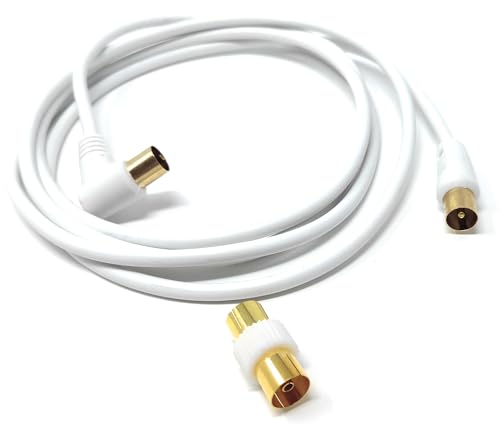 DRUT 2m TV RF Right Angle Male to Male Aerial Antenna Coaxial Cable With Female to Female Coupler Gold Connectors 75 ohm - Image 3