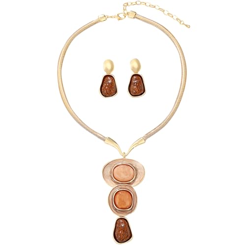 Mycitta Chunky Statement Y Necklace Earrings Set Gold Champagne Geometric Jewelry Set Women Wedding bridal Aesthetic Resin Bib Necklace Fashion Jewelry Party Prom Gift