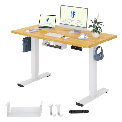 FlexiSpot Höhenverstellbarer Schreibtisch Basic–Mit Kabelmanagement, Haken und EINTEILIGER Tischplatte, Ergonomischer Homeoffice-Tisch, Bürotisch (120x60cm, Ahorn)