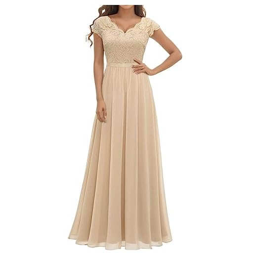 Robe De Soiree Femme Longue, Robe Dentelle Femme Col V,Robe De MariéE Femme Sexy Chic Et éLéGante Taille Haute Manches Courtes Robes pour Mariage Cocktail SoiréE FêTe CéRéMonie Coupe AjustéE Dress