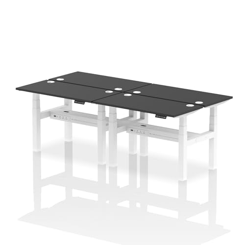 Image of Air Back-to-Back 1200 x 600mm Height Adjustable 4 Person Office Bench Desk Black Top with Cable Ports White Frame