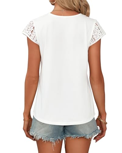 AUSELILY Women's Summer Tops Casual Short Cap Sleeve Crewneck Lace Trim Ladies T Shirts 2025 Trendy2