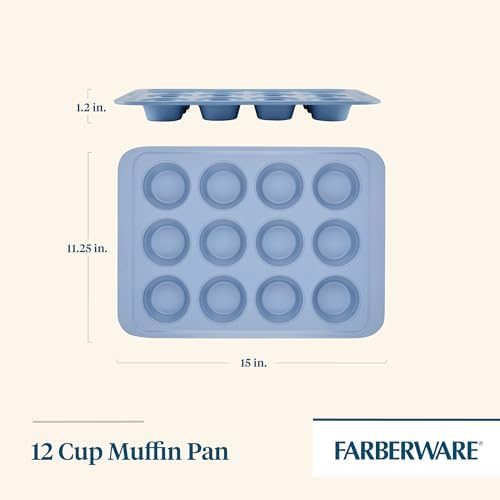 Farberware Easy Solutions Nonstick Bakeware Muffin/Cupcake Baking Pan, 12-cup with fill lines - Blue - Thumbnail 4
