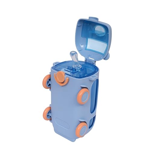 Image of Kids Water Bottle 500ml Bus Shape with Straw & Sipper, BPA Free Leakproof School Water Bottle with Lock & Strap for Boys & Girls (Blue)