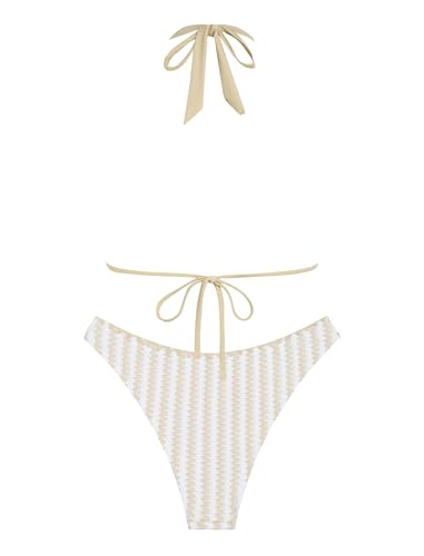 Image of ZAFUL Women Halter Dual Straps Whip Stitch Floral Triangle Bikini Swimsuits