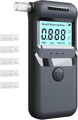 YLIQN Breathalyzer UK - CE Certified High Accuracy Alcohol Tester 5-Second Fast Detection Portable Breathalyser with LCD Display &5 Disposable Mouthpieces(Alcohol Detector/Breathalysers)