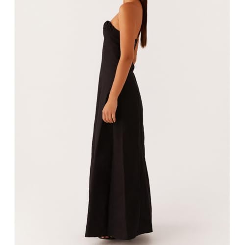 Image of Women Tube Top Maxi Dress 2025 Elegant Sleeveless Strapless Ruched Flowy Summer Long Wedding Party Cocktail Dresses