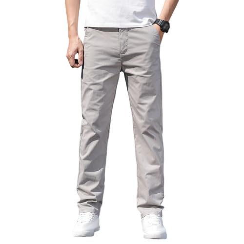 Pantalones Chinos Casuales Ajustados para Hombre, con Cintura elástica, Ligeros, de Golf, Color Caqui, clásicos, Rectos, con Bolsillos, Gris Claro, Talla XL