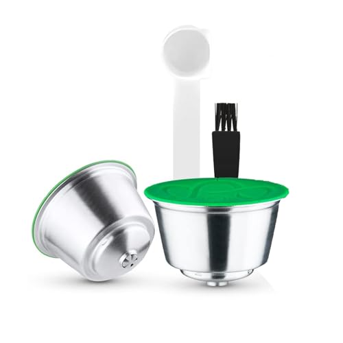 Capsules rechargeables Filtres à dosettes de café réutilisables compatibles avec les brasseurs Dolce Gusto avec cuillère et brosse (2 Capsules)