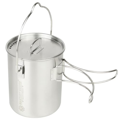 Mastiff Gears ® 304 (18/8) Stainless Steel (FDA Compliant) 750ml / 25fl.oz Camping Cup/Pot with Lid and Folding Handles, Ideal for Bushcraft, Backpacking, Survival, and Other Outdoor Activities