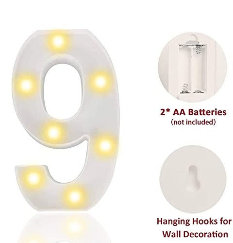 Image of Balloonistics Warm White LED Marquee Number 9 Light - 9 Inch Cordless Battery-Operated Standing Sign for 9th Birthday, Anniversary & Home Decor