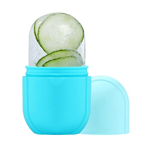 ANZUO Reusable Face Ice Roller for Skin Care Beauty Ice Face Roller Food Grade Silicone Ice Mold Holder Leak-Proof Icing Cube for Eye Puffiness Pain Relief Treatment - Blue