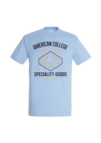 AMERICAN COLLEGE USA T Shirts Manches Courtes Hommes Femmes, Camisetas Unisex Adulto, Bleu Ciel,