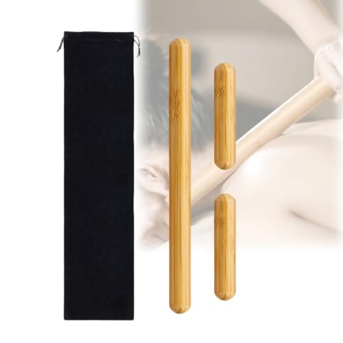 OnVisit 3PCS 100% Natural Solid Bamboo Massage Sticks,GuaSha Bamboo Massage Rollers for Back,Legs,Full Body,Deeply Deep Tissue Massage,Muscle Relax,Body Shaping,Portable Therapy Set(with Storage Bag)