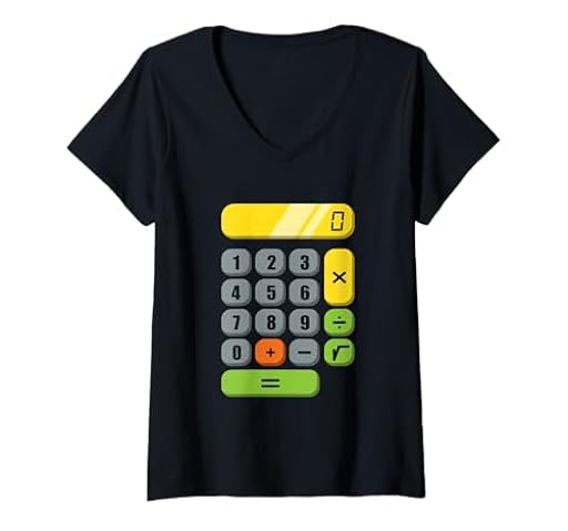 Mujer Disfraz de calculadora para Halloween, fácil cosplay, matemáticas, friki Camiseta Cuello V | Ya disponible en tu tienda friki favorita! En mundofriki.es!