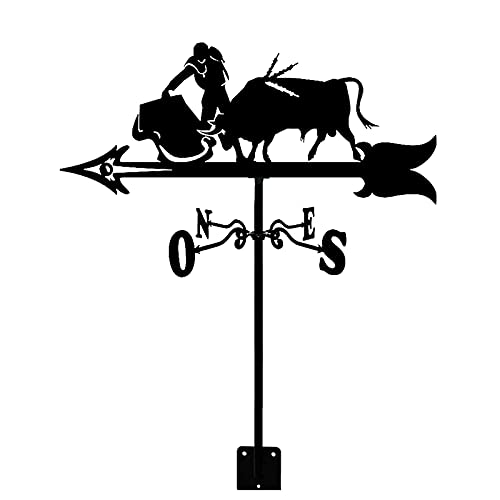 Veleta Familiar de Metal con diseño Lucha toros, indicador dirección del Viento Soporte para Techo, decoración jardín, Herramienta medición Exteriores, Granja o Patio.