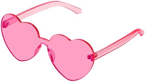JASPIN Heart Sunglasses for Women Rimless Candy Transparent Heart Shaped Sunglasses Colorful Eyewear for Fashion Party Girls