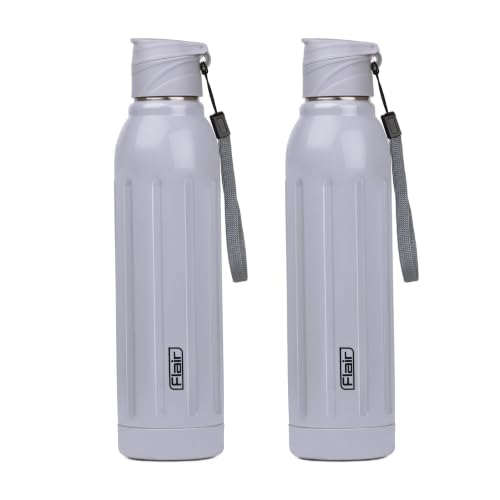 Image of FLAIR Arrow 900 Stainless Steel Water Bottle Set of 2 (650 ml Each), Grey, Hot & Cold, Leakproof, BPA-Free, ISI Certified, Stainless Steel Bottle for Office, Gym, Travel, Trekking & Outdoor Sports