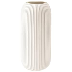 White Ceramic Vase for Flowers, Tall Home Decor Vase with Ribbed Texture, Vases for Centerpieces, Farmhouse Decor, Living Room, Christmas Decor Bedroom, Table, and Kitchen Shelf (10.2 in)