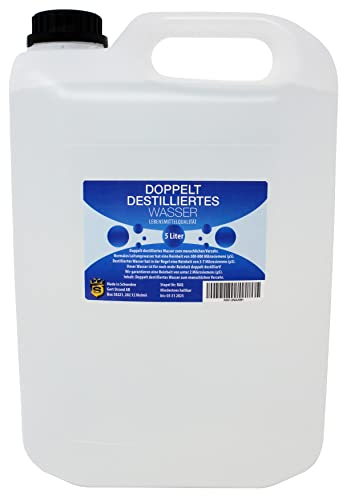 Doppelt destilliertes Wasser 5 L | hoher Reinheitsgrad von 2 Mikrosiemens | Reinstwasser | zum Trinken und Kochen geeignet | geschmacksneutral | hochrein | keim- und chlorfrei Cover
