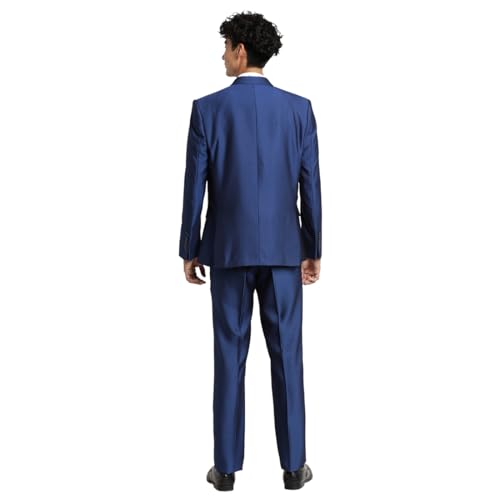 Image of Turtle Men 100% Cotton Dobby Print Full Sleeve Three Piece Blue Party Suit
