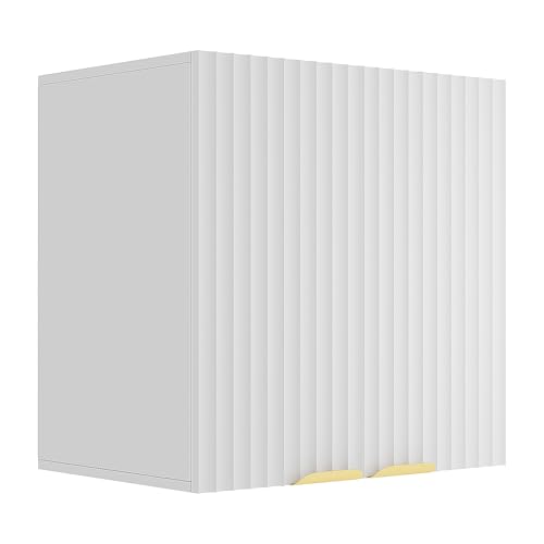 ChooChoo Bathroom Wall Cabinet, 2-Door Kitchen Wall Cabinet with Adjustable Shelf, Fluted Wall Mounted Storage Cupboard for Bathroom, Laundry Room, Entryway, Garage, White
