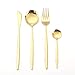 NTT Zestaw przyborów kuchennych, portugalska zastawa stołowa ze stali nierdzewnej 16/24-częściowy zestaw hotelowy, posiłek, kawa, łyżka do steków, nóż i widelec, złoty, 24 szt