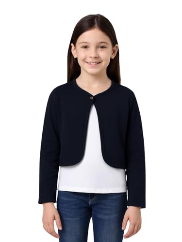 Image of KRYPTIC Kids Girls Crop Length Cotton Shrug - Soft Lightweight Open Front Layer for Stylish Everyday Wear Casual Outfits