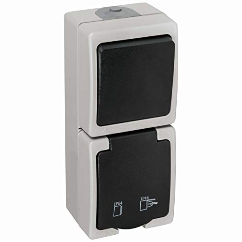 Preisvergleich Produktbild Feuchtraum-Aufputz-Schalter- / Steckdosenkombination senkrecht IP54 16A