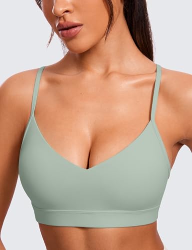 Image of CRZ YOGA Butterluxe V Neck Sports Bras | Light Support, Removable Pads, Yoga, Extremely Soft, Square Back, Adjustable Spaghetti Straps, for Women