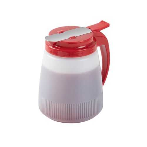 Restaurantware-Chef 101 32 Ounce All Purpose Syrup Dispenser, 1 Honey Dispenser - Red Top, Stainless Steel Slide Cover, Plastic Pancake Syrup Bottle, Perfect For Diners, Restaurants, Home