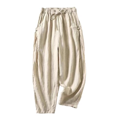 Women's Summer Loose Casual Pants – Cotton Linen Slight Stretch Drawstring Waist Straight-Leg for Beach Travel - Main Image