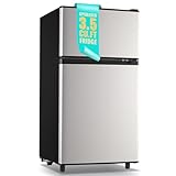 WANAI Small Refrigerator with Freezer 3.5 Cu.Ft Mini Fridge with Freezer on Top Double Door Small Fridge for Bedroom Dorm Room College Office Silver